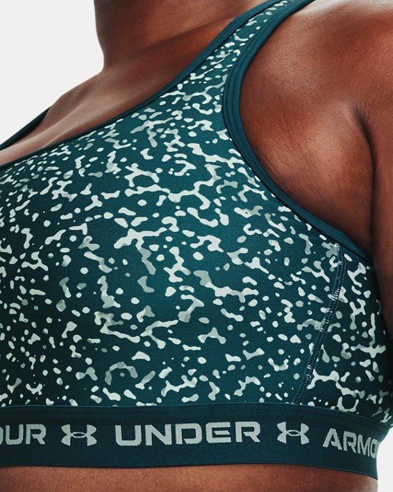Women's Armour® Mid Crossback Print Sports Bra in Green image number 3